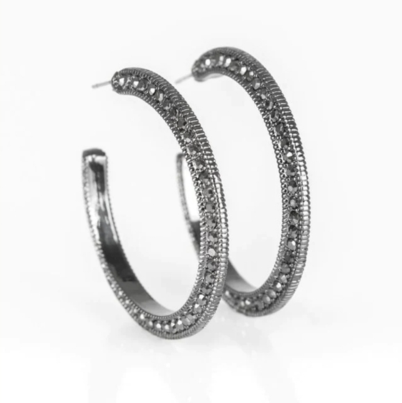 paparazzi Jewelry - Paparazzi Dazzling Diamond-naire Black Hoop Earrings